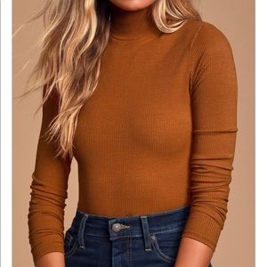 Rust Orange Ribbed Turtleneck Bodysuit